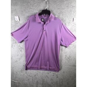 FootJoy Golf Polo Shirt Mens Large Pink Blue Striped Stretch Short Sleeve